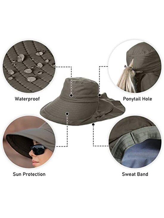 2 Pack Sun Hat UPF 50+ Wide Brim and Ponytail Hole, Hiking Safari Hat with Neck main image 4